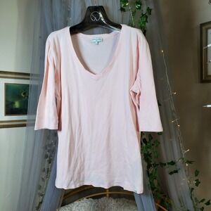 NYDJ Women Forever Comfort Pink 3/4 Sleeve V Neck Tee Sz 1X 100% Cotton Stretch